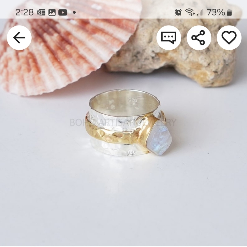 Raw moonstone hammered twotone band